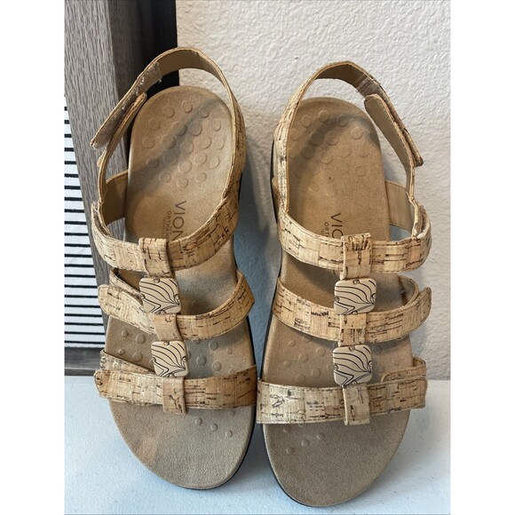 Vionic Women Sz 11 Amber Adjustable Sandal Ortho Arch Support Gold Cork Comfort - Picture 1 of 11